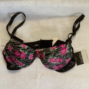 NWT biatta intimates Black and Pink Floral Wired Bra